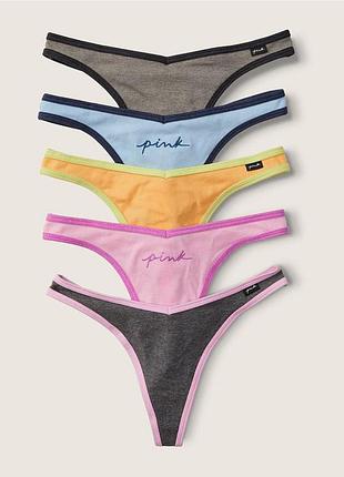 Набор коттоновых трусиков танга victoria’s secret pink
