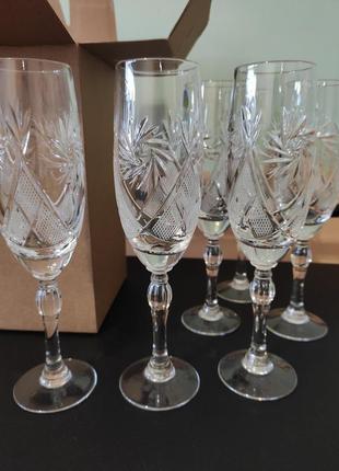 Набор хрустальных бокалов для шампанского  неман 7641-170-1000-1 (170 мл, 6 шт)1 фото