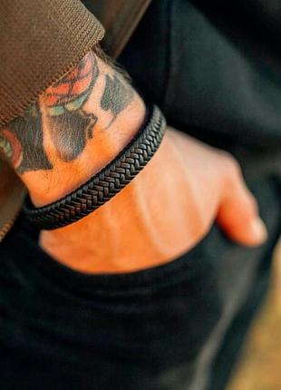 Мужской кожаный браслет, классический черный4 фото