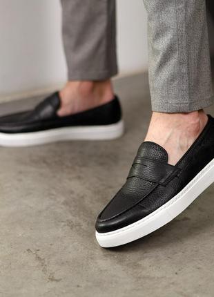 Стильні чорні легкі зручні чоловічі туфлі лофери,натуральна шкіра-чоловіче взуття весна/осінь/літо