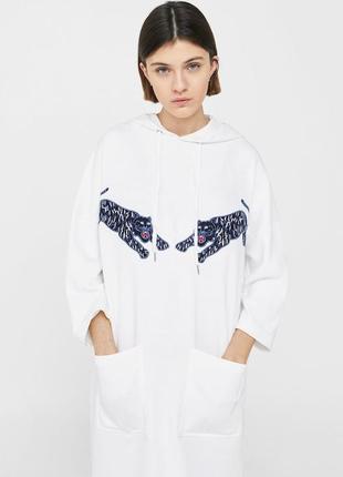 Женское спортивное белое платье с капюшоном оверсайз l-xl mango оригинал2 фото