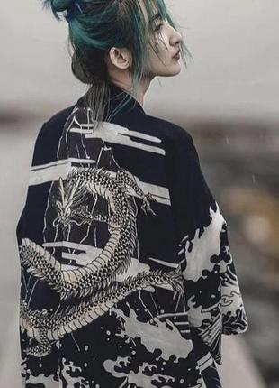 Кимоно больными унисексом с драконом в стиле харадзюка5 фото