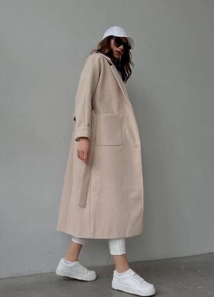 Качественное стильное кашемировое пальто женское свободного кроя на подкладке