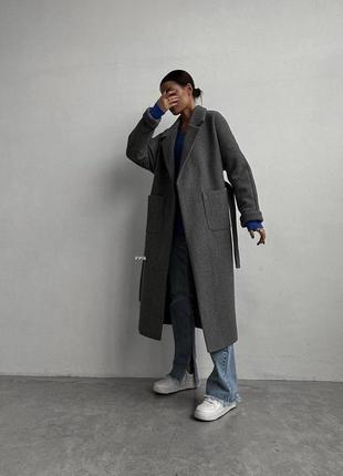 Качественное стильное кашемировое пальто женское свободного кроя на подкладке1 фото