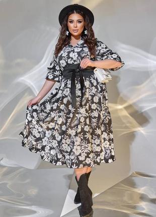 Красивое женственное платье миди в цветочный принт5 фото