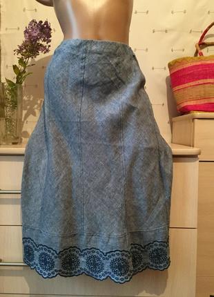 Льняная юбка миди средней длины / клешная