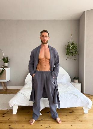 Чоловічий халат з мусліну estet. халат виготовлений зі 100% 2-х шарової бавовни, м'який і приємний н
