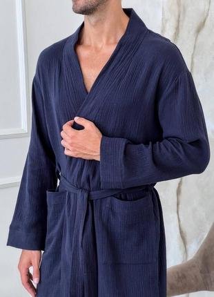 Чоловічий халат з мусліну estet. халат виготовлений зі 100% 2-х шарової бавовни, м'який і приємний н8 фото