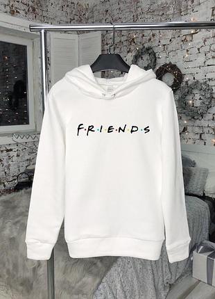 Толстовка с принтом friends❤❄, белое худи, кенгурушка