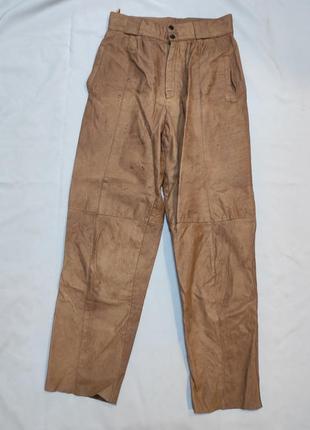 Стильные винтажные брюки mom из натуральной кожи