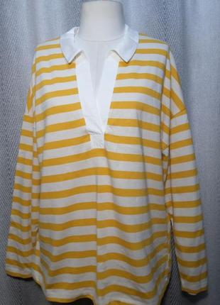 100% котон натуральна  жіночий лонслів кофточка з коміром футболка поло f&f смужка