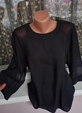 Женская черная шифоновая блузка/нарядная блуза6 фото