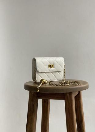 Кросс боди на цепочке, сумка через плечо из экокожи, женская сумочка белая с золотой фурнитурой5 фото
