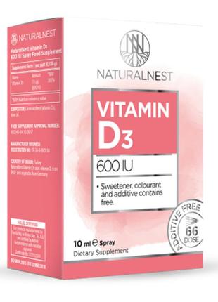 Дієтична добавка-спрей "вітамін d3" naturalnest 600 ui, 10 мл