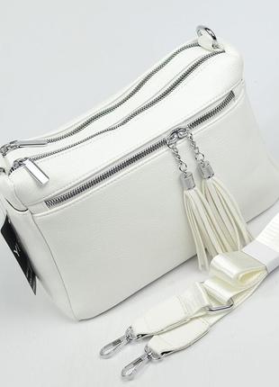 Белая женская маленькая сумка клатч через плечо на два отделения на молнии6 фото