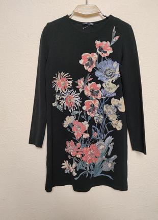 Zara платье мини туника цветочный принт /5856/6 фото