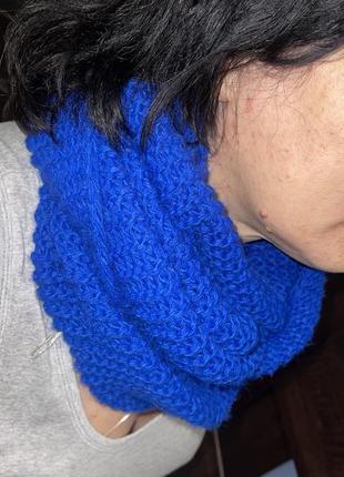 Синий хомут шарф бафф теплый вязаный2 фото