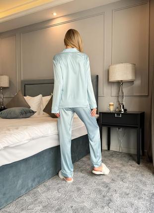 Шелковая пижама рубашка и брюки, качественная пижама шелк рубашка и брюки, домашний костюм из шелка6 фото