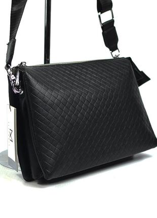 Чорна жіноча класична сумка клатч на блискавці на три відділення через плече9 фото