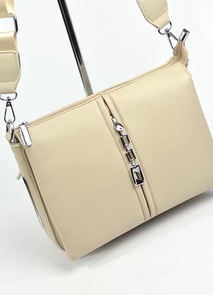 Бежева жіноча маленька сумочка клатч крос боді через плече, молодіжна міні сумка на блискавці8 фото