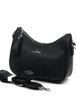 Черная женская маленькая сумка багет через плечо клатч кросс боди на молнии6 фото