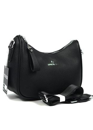 Чорна жіноча маленька сумка багет через плече клатч крос боді на блискавці