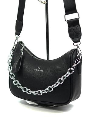 Черная женская маленькая сумка багет через плечо клатч кросс боди на молнии2 фото