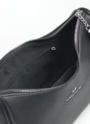 Черная женская маленькая сумка багет через плечо клатч кросс боди на молнии9 фото