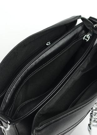 Черная женская молодежная сумка клатч кросс боди на молнии на три отделения8 фото