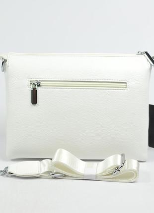 Белая женская маленькая сумка клатч кросс боди через плечо на три отделения на молнии3 фото