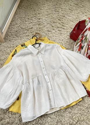 Шикарная белоснежная блуза оверсайз с обьемными рукавами,zara,p.s-l3 фото