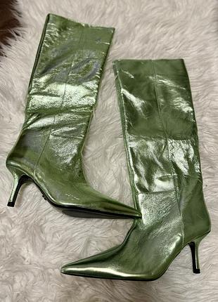 Шкіряні чоботи zara, зеленого кольору