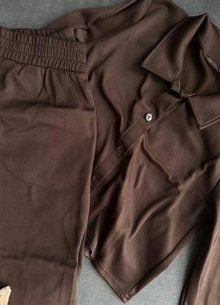 Стильный женский универсальный бежевый костюм комплект рубчик двойка кофта с брюками6 фото