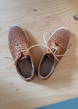 Черевики туфлі руді плетені на шнурках і товстій підошві3 фото