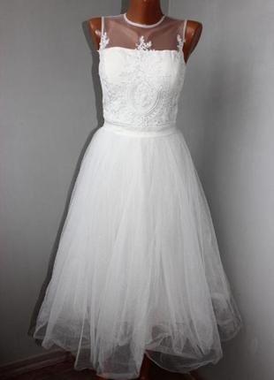 Крутое нарядное платье белое пышное платье chi chi london р. м2 фото