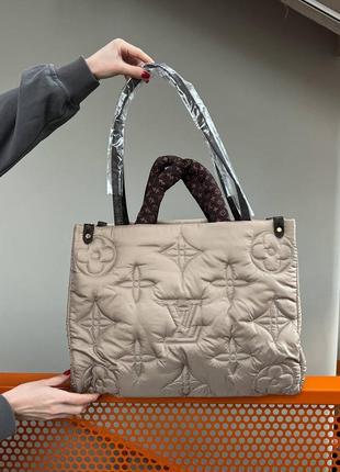 Louis vuitton puff onthego gm beige, жіноча сумка, женская сумка, шоппер1 фото