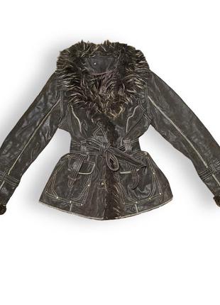Кожаная дубленка/куртка с искусственным мехом leather jacket2 фото