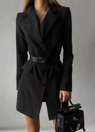 Платье-пиджак черная с открытой спиной и ремнем в комплекте качественная стильная вечерняя3 фото