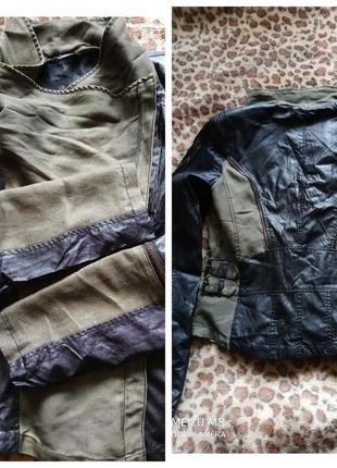 (356) отличная комбинированная кожаная куртка /косуха review/размер  м6 фото