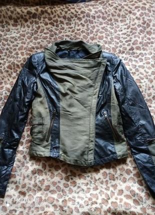 (356) отличная комбинированная кожаная куртка /косуха review/размер  м4 фото