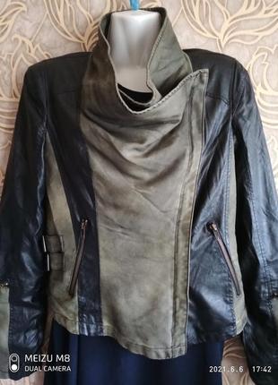 (356) отличная комбинированная кожаная куртка /косуха review/размер  м2 фото