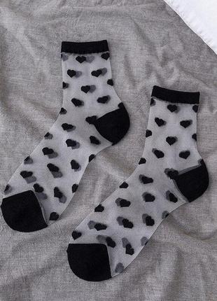 Нові прозорі шкарпетки з вишивкою серця2 фото