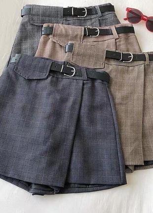 Короткие шорты коттон клетка юбка на запах мини короткий разрез облегающая высокая ю посадка под пояс из широкие классические прямые5 фото