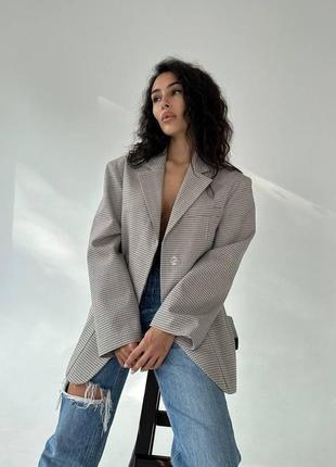 Стильный пиджак оверсайз в клетку с карманами, женский пиджак oversize6 фото