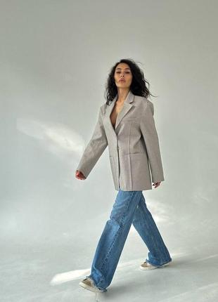 Стильный пиджак оверсайз в клетку с карманами, женский пиджак oversize7 фото