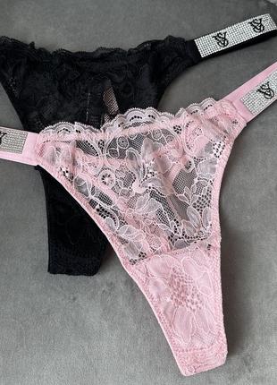 Трусики victoria's secret shine strap lace thong panty 100% оригинал