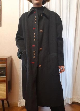 Австрийское винтажное шерстяное длинное пальто графитового цвета1 фото