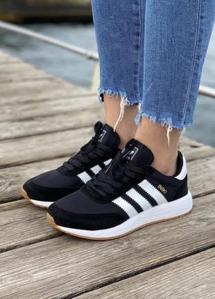 Кросівки класичні adidas iniki runner  black white  лёгкие текстильные кроссовки адидас иники чорные с белым2 фото