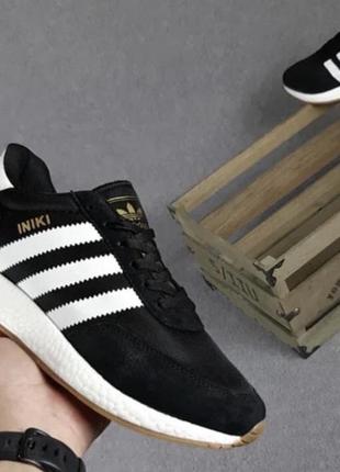 Кросівки класичні adidas iniki runner  black white  лёгкие текстильные кроссовки адидас иники чорные с белым7 фото