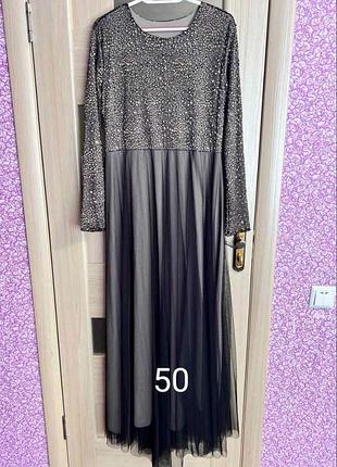 Плаття вечірнє для жінок 50 розмір,у грудях і талії по 100 см+пару см тягнеться, довжина по середині 153 см,з боків 145 см